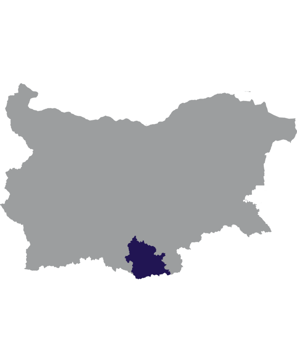 Landkaart Bulgarije grijs met oblast Kardzjali donkerblauw op transparante achtergrond - 600 * 733 pixels